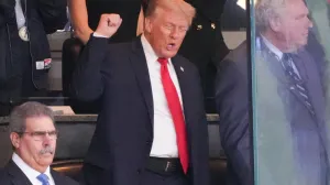 U.S. President Donald Trump gestures as he attends the Yankees Baseball Game at Yankee Stadium in New York City, U.S., September 11, 2025. REUTERS/Ken Cedeno/Ken Cedeno