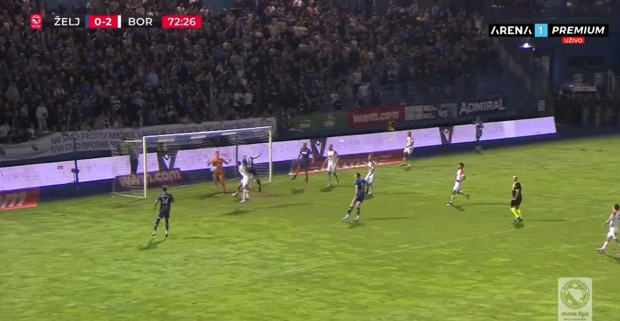 Gol Šošića protiv Borca (FOTO: Screenshot/Arenasport)/Foto: 