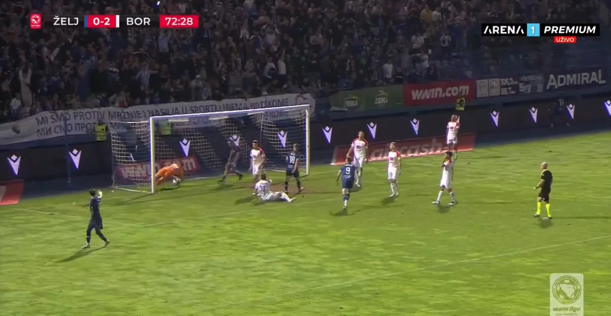 Gol Šošića protiv Borca (FOTO: Screenshot/Arenasport)/Foto: 