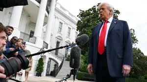 U.S. President Donald Trump talks to the press as he departs the South Lawn of the White House for the U.S. Open, in Washington, U.S., September 7, 2025. REUTERS/Annabelle Gordon/Annabelle Gordon
