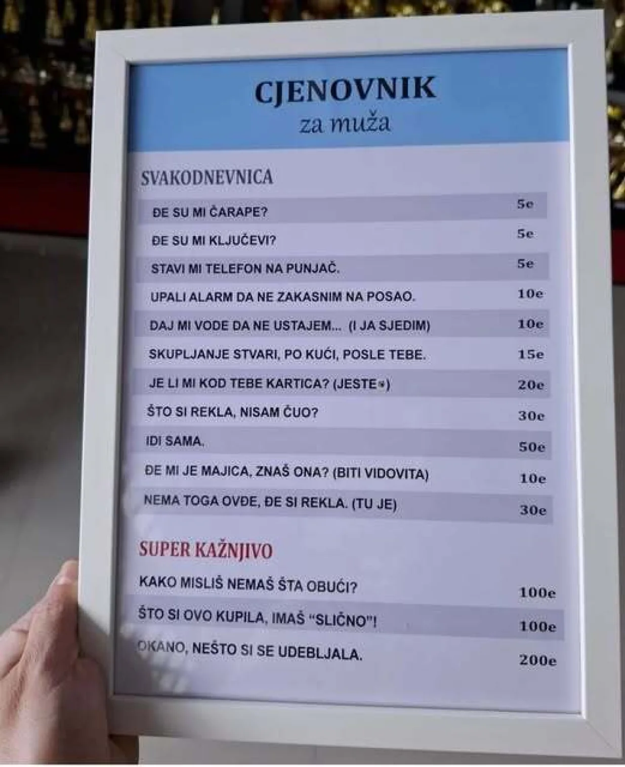 Cjenovnik za muža/
