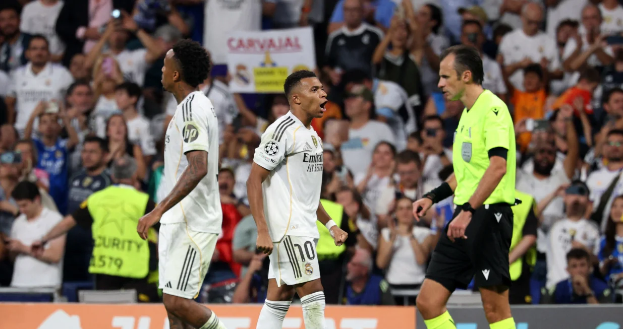 Soccer Football - UEFA Champions League - Real Madrid v Olympique de Marseille - Santiago Bernabeu, Madrid, Spain - September 16, 2025 Real Madrid's Kylian Mbappe celebrates scoring their second goal REUTERS/Juan Medina/Foto: Juan Medina