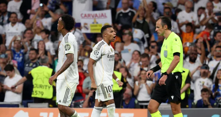Soccer Football - UEFA Champions League - Real Madrid v Olympique de Marseille - Santiago Bernabeu, Madrid, Spain - September 16, 2025 Real Madrid's Kylian Mbappe celebrates scoring their second goal REUTERS/Juan Medina/Foto: Juan Medina