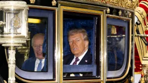 FILE PHOTO: King Charles III and US President Donald Trump sit during the carriage procession to Windsor Castle, Berkshire, ahead of the ceremonial welcome on day one of the US President's second state visit to the UK. Picture date: Wednesday September 17, 2025. Jordan Pettitt/Pool via REUTERS/File Photo/Jordan Pettitt