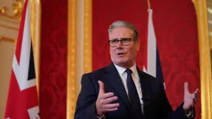 Britain's Prime Minister Keir Starmer speaks as he hosts representatives of the Civil Nuclear industry at a reception at Lancaster House in London, Monday, Sept. 15, 2025 to mark the announcement of a new UK-US partnership on nuclear. Alberto Pezzali/Pool via REUTERS/Alberto Pezzali
