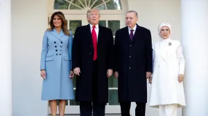 FILE PHOTO: U.S. President Donald Trump and first lady Melania Trump stand with Turkey's Pressident Tayyip Erdogan and Emine Erdogan at the White House in Washington, U.S., November 13, 2019. REUTERS/Tom Brenner/File Photo/Tom Brenner