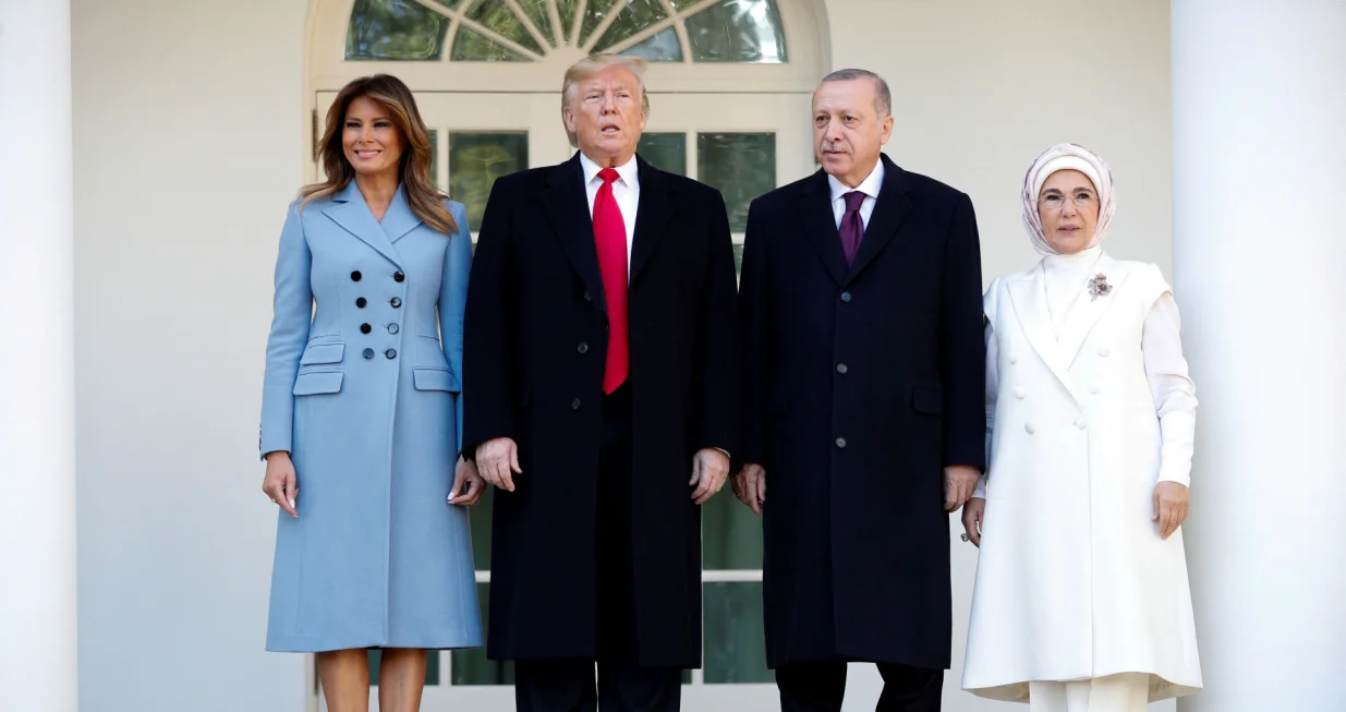 FILE PHOTO: U.S. President Donald Trump and first lady Melania Trump stand with Turkey's Pressident Tayyip Erdogan and Emine Erdogan at the White House in Washington, U.S., November 13, 2019. REUTERS/Tom Brenner/File Photo/Tom Brenner