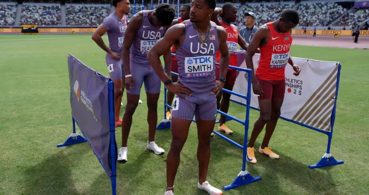 World Athletics Championships Tokyo 2025 - Men's 4 x 400m Relay Round 1 - Japan National Stadium, Tokyo, Japan - September 21, 2025 Demarius Smith of the U.S. reacts before the race REUTERS/Aleksandra Szmigiel/Foto: Aleksandra Szmigiel