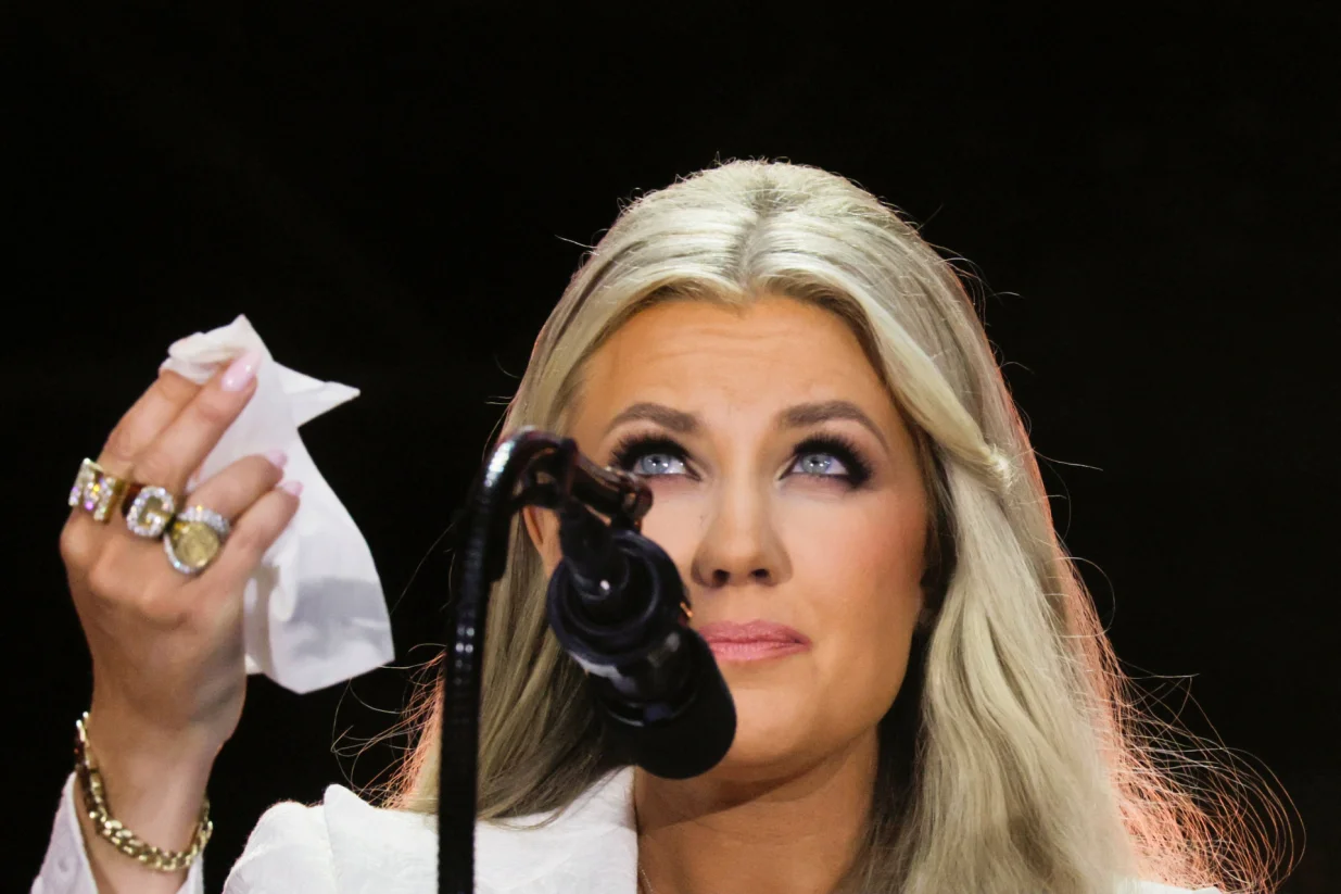 Erika Kirk, wife of slain conservative commentator Charlie Kirk and the new CEO of Turning Point USA, delivers remarks during a memorial service at State Farm Stadium, in Glendale, Arizona, U.S., September 21, 2025. REUTERS/Brian Snyder/Brian Snyder
