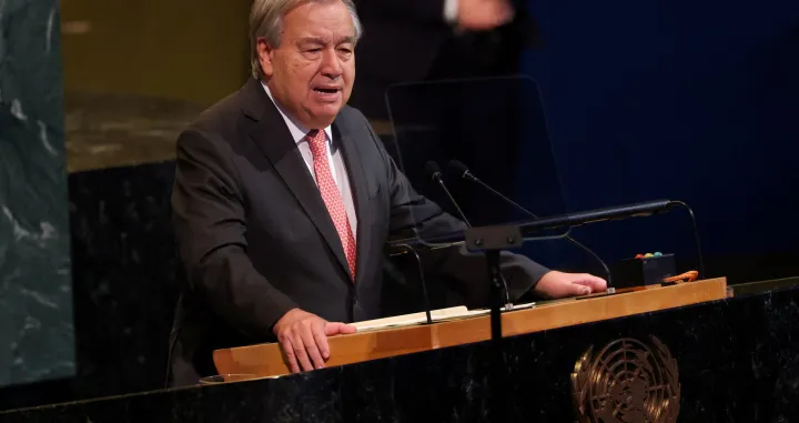 United Nations Secretary-General Antonio Guterres speaks during a high-level meeting to mark the 80th anniversary of the establishment of the United Nations at U.N. headquarters in New York City, U.S., September 22, 2025. REUTERS/Mike Segar/Mike Segar