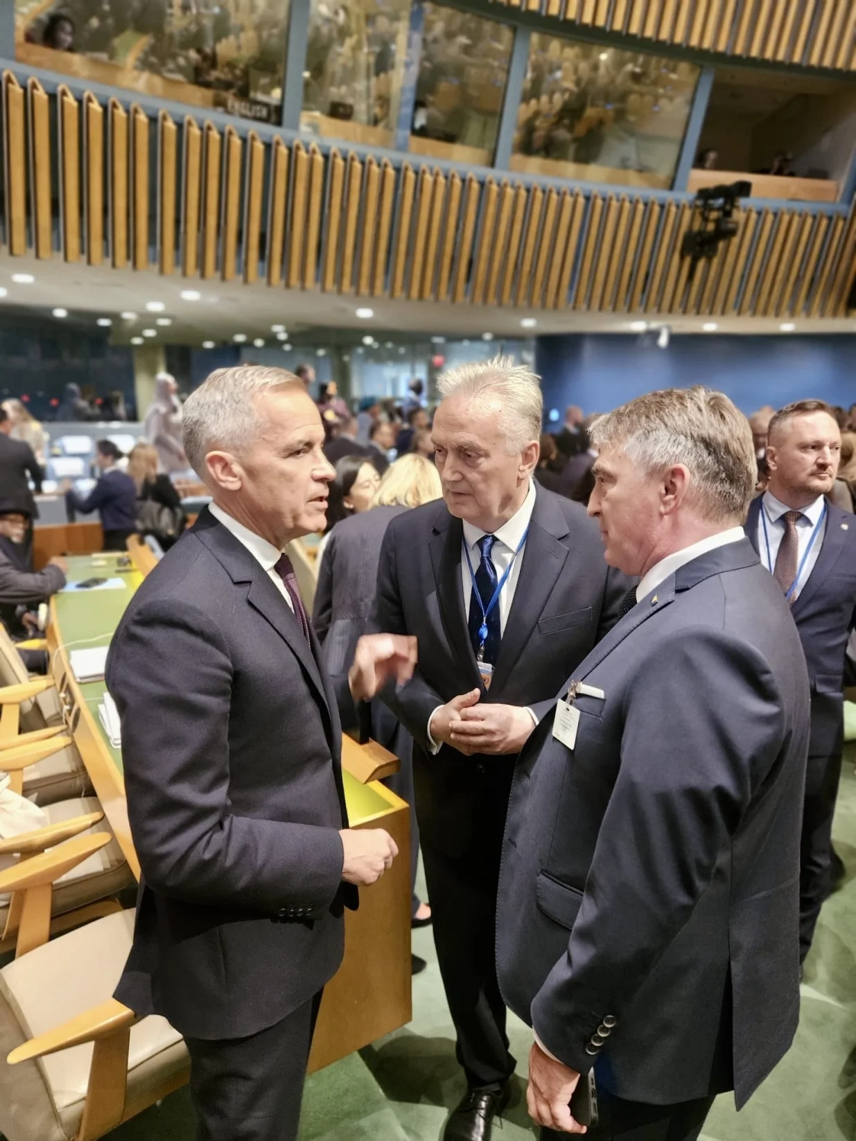 Mark Carney, Zlatko Lagumdžija i Željko Komšić u sjedištu UN-a u New Yorku//