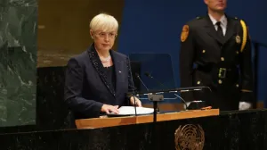 Slovenian President Natasa Pirc Musar prepares to address the 80th United Nations General Assembly, in New York City, New York, U.S., September 23, 2025. REUTERS/Jeenah Moon/Jeenah Moon