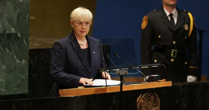 Slovenian President Natasa Pirc Musar prepares to address the 80th United Nations General Assembly, in New York City, New York, U.S., September 23, 2025. REUTERS/Jeenah Moon/Jeenah Moon