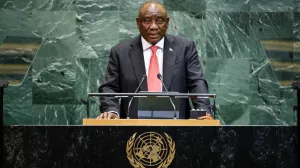 South Africa's President Cyril Ramaphosa addresses the 80th United Nations General Assembly at U.N. headquarters in New York, U.S., September 23, 2025. REUTERS/Eduardo Munoz/Eduardo Munoz