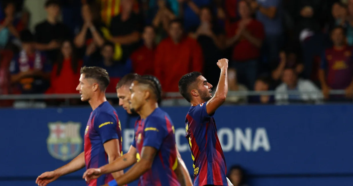 Soccer Football - LaLiga - FC Barcelona v Getafe - Johan Cruyff Stadium, Barcelona, Spain - September 21, 2025 FC Barcelona's Ferran Torres celebrates scoring their first goal REUTERS/Albert Gea/Foto: Albert Gea