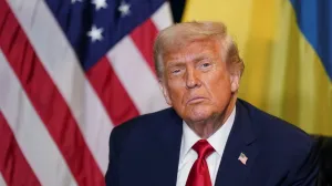 U.S. President Donald Trump reacts as he meets with Ukrainian President Volodymyr Zelenskiy (not pictured) during the 80th United Nations General Assembly, in New York City, New York, U.S., September 23, 2025. REUTERS/Al Drago/Alexander Drago