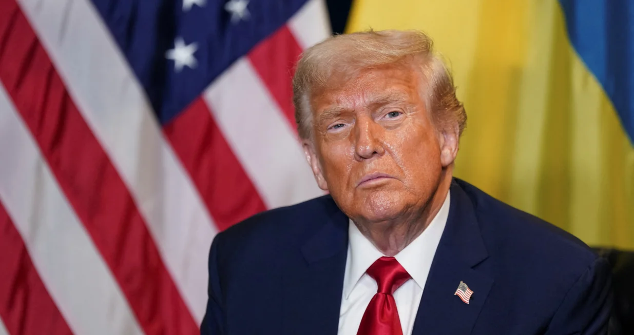 U.S. President Donald Trump reacts as he meets with Ukrainian President Volodymyr Zelenskiy (not pictured) during the 80th United Nations General Assembly, in New York City, New York, U.S., September 23, 2025. REUTERS/Al Drago/Alexander Drago