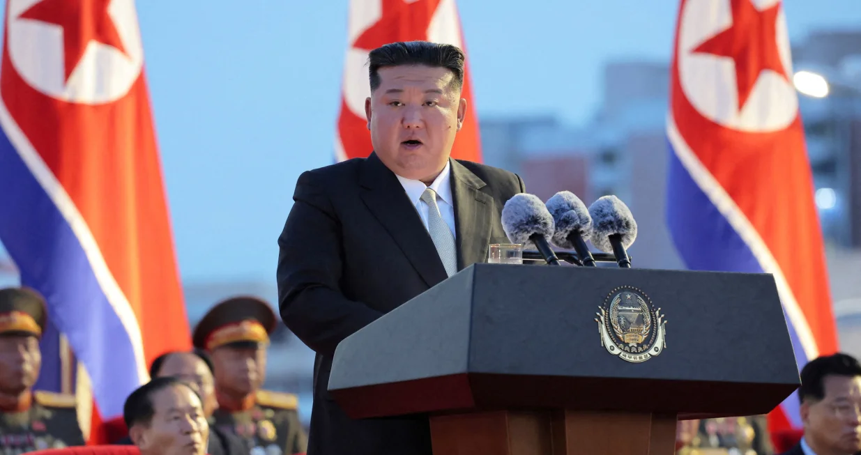 FILE PHOTO: North Korean leader Kim Jong Un speaks during an event to celebrate the 80th anniversary of the country's liberation from Japan's colonial rule, in Pyongyang, North Korea, August 14, 2025, in this picture released by North Korea's official Korean Central News Agency. KCNA via REUTERS ATTENTION EDITORS - THIS IMAGE WAS PROVIDED BY A THIRD PARTY. REUTERS IS UNABLE TO INDEPENDENTLY VERIFY THIS IMAGE. NO THIRD PARTY SALES. SOUTH KOREA OUT. NO COMMERCIAL OR EDITORIAL SALES IN SOUTH KOREA./File Photo/Kcna
