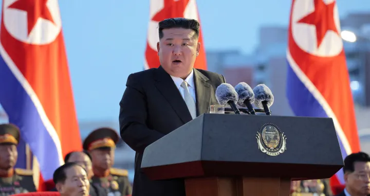 FILE PHOTO: North Korean leader Kim Jong Un speaks during an event to celebrate the 80th anniversary of the country's liberation from Japan's colonial rule, in Pyongyang, North Korea, August 14, 2025, in this picture released by North Korea's official Korean Central News Agency. KCNA via REUTERS ATTENTION EDITORS - THIS IMAGE WAS PROVIDED BY A THIRD PARTY. REUTERS IS UNABLE TO INDEPENDENTLY VERIFY THIS IMAGE. NO THIRD PARTY SALES. SOUTH KOREA OUT. NO COMMERCIAL OR EDITORIAL SALES IN SOUTH KOREA./File Photo/Kcna