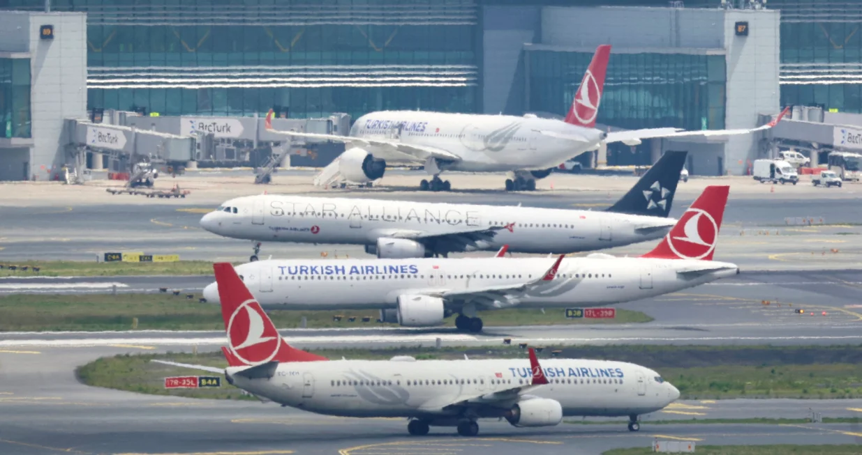 FILE PHOTO: Turkish Airlines (THY) aircraft are pictured on the tarmac of Istanbul Grand Airport in Istanbul, Turkey May 23, 2023. REUTERS/Yoruk Isik/File Photo/Yoruk Isik