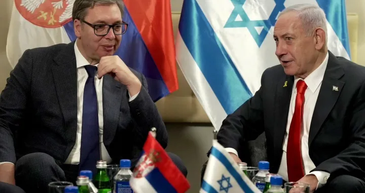 New York, SAD - 26. septembar 2025: Predsjednik Srbije Aleksandar Vučić u New Yorku se sastao s izraelskim predsjednikom Benjaminom Netanyahuom. Vućić u New Yorku boravi u okviru 80. zasjedanja Generalne skupštine Ujedinjenih nacija. (Ured predsjednika Srbije - Anadolu Agency)/