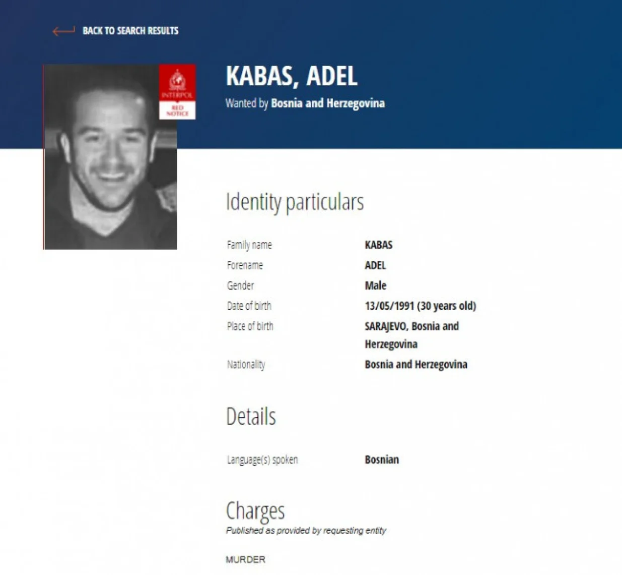 Potjernica za Adelom Kabašem/Interpol/