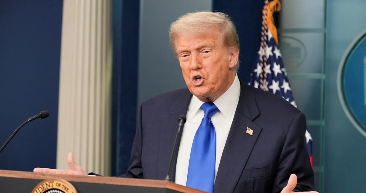 FILE PHOTO: U.S. President Donald Trump speaks to the media, after the U.S. Supreme Court dealt a blow to the power of federal judges by restricting their ability to grant broad legal relief in cases as the justices acted in a legal fight over President Donald Trump's bid to limit birthright citizenship, in the Press Briefing Room at the White House in Washington D.C., June 27, 2025. REUTERS/Ken Cedeno/File Photo/Ken Cedeno