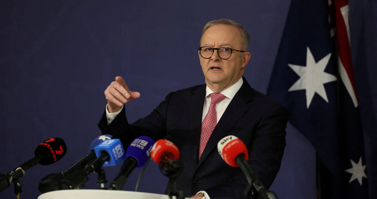 FILE PHOTO: Australian Prime Minister Anthony Albanese speaks during a press conference in Sydney, Australia, September 12, 2025. REUTERS/Hollie Adams/File Photo/Hollie Adams