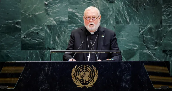 Vatican envoy and Secretary for Relations with States and International Organisations of the Holy See, Paul Richard Gallagher addresses the 80th United Nations General Assembly at U.N. headquarters in New York City, U.S., September 29, 2025. REUTERS/Eduardo Munoz/Eduardo Munoz