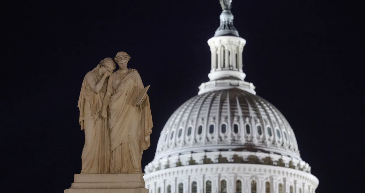 The Peace Monument, named Grief and History, at the U.S. Capitol in the hours before a partial government shutdown in Washington, D.C., U.S., September 30, 2025. REUTERS/Jonathan Ernst/Jonathan Ernst