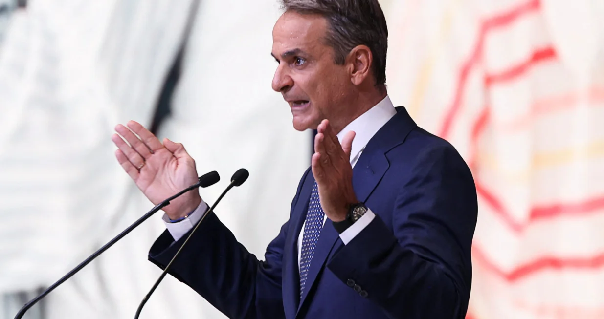 Greek Prime Minister Kyriakos Mitsotakis delivers an annual economic policy speech, at the International Fair of Thessaloniki, in Thessaloniki, Greece, September 6, 2025. REUTERS/Alexandros Avramidis/Alexandros Avramidis