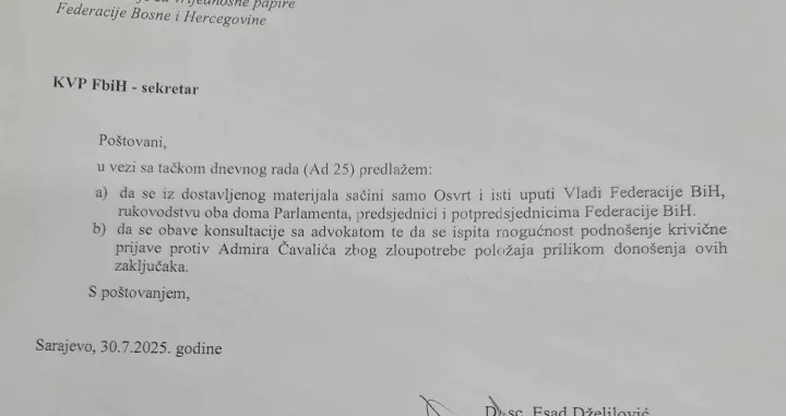 Pismo koje je Dželilović napisao i potpisao/