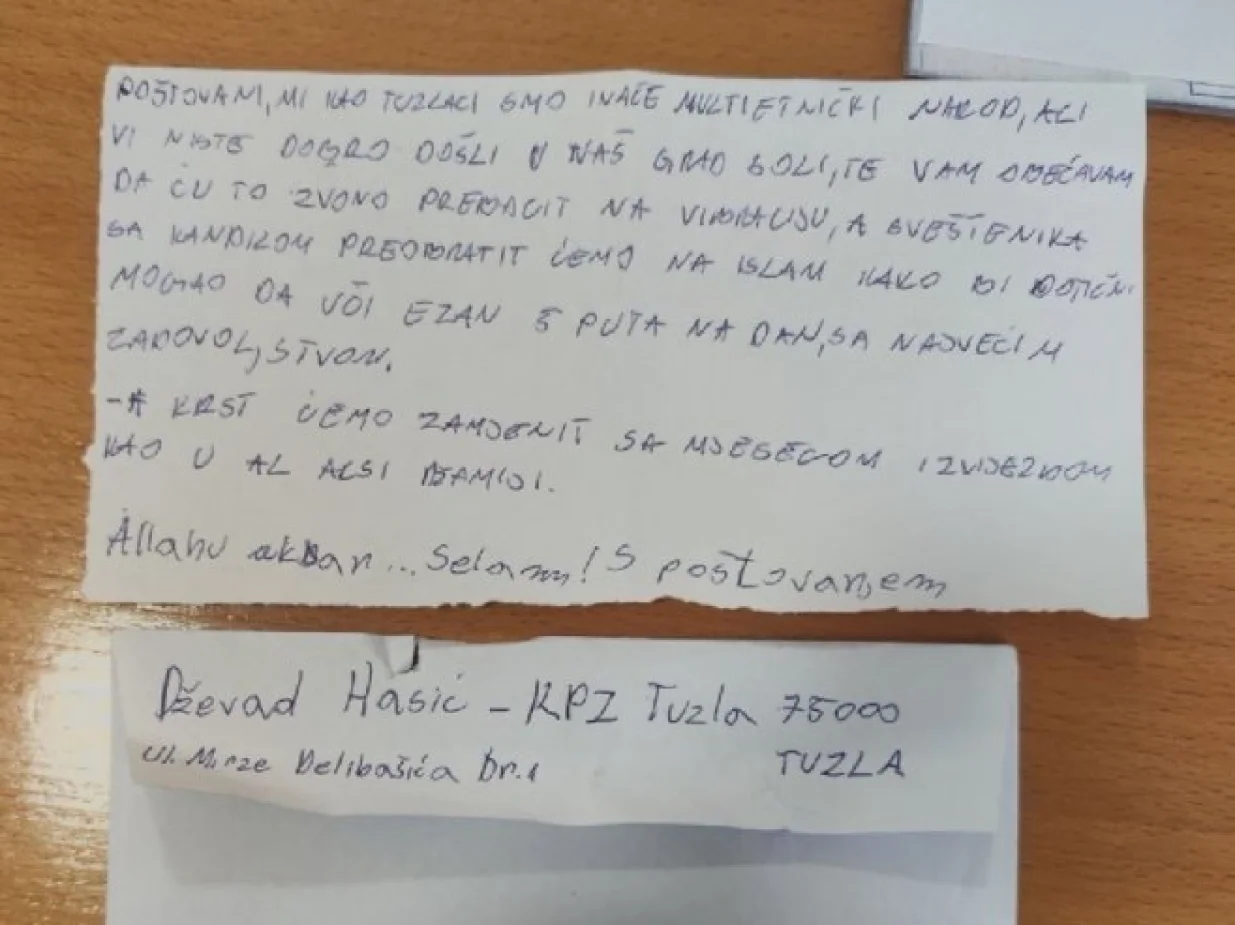 prijeteće pismo pravoslavnoj crkvi u tuzli/Rtrs