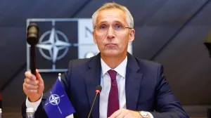 epa10240656 NATO Secretary General Jens Stoltenberg at the start of the second meeting of the second day of a NATO Council Defense Ministers at the Alliance headquarters in Brussels, Belgium, 13 October 2022. EPA/STEPHANIE LECOCQ/Stephanie Lecocq