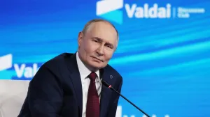 Russia's President Vladimir Putin attends the Valdai Discussion Club annual international conference in Sochi, Russia, October 2, 2025. Sputnik/Mikhail Metzel/Pool via REUTERS ATTENTION EDITORS - THIS IMAGE WAS PROVIDED BY A THIRD PARTY./Mikhail Metzel
