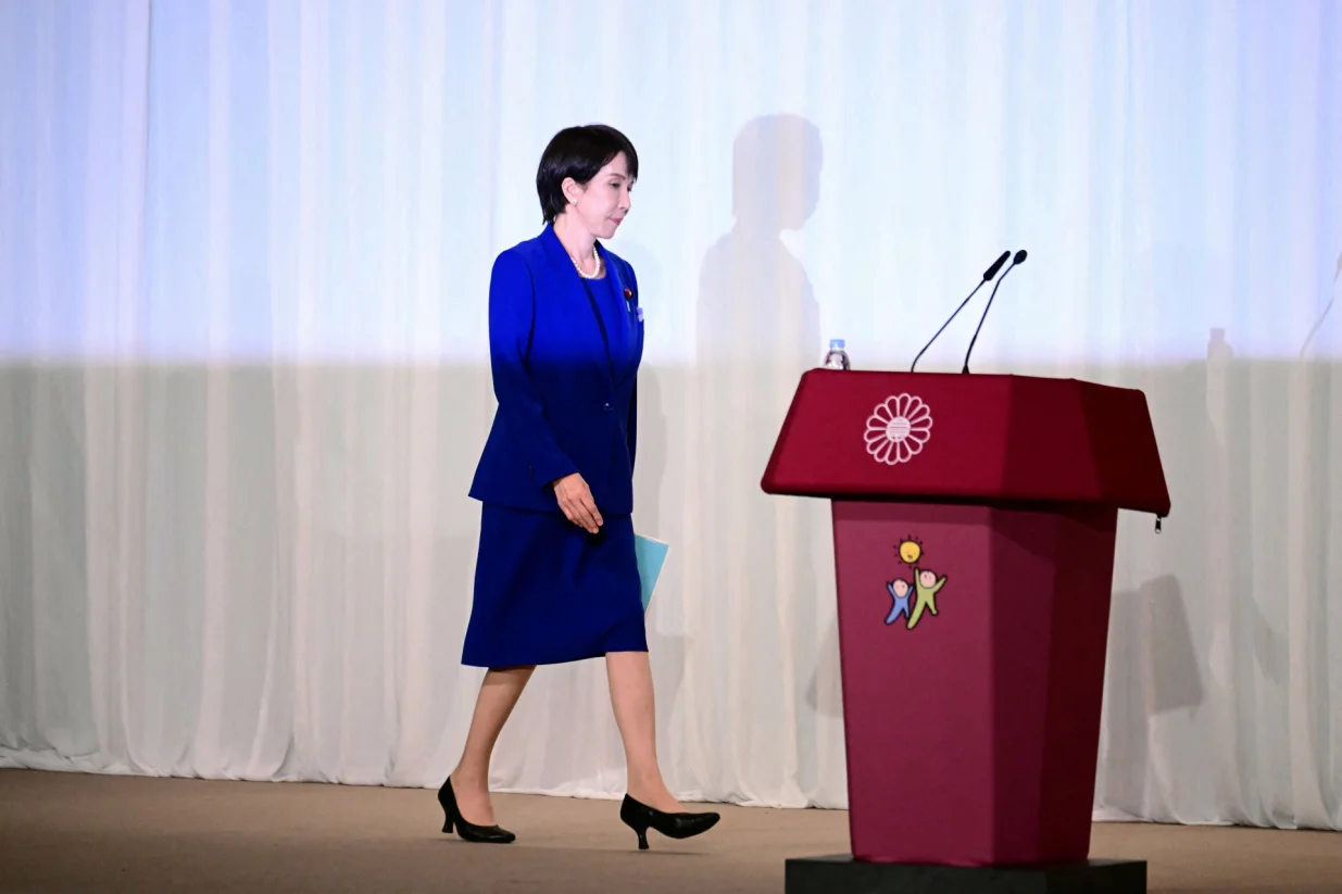 Sanae Takaichi, the newly elected leader of Japan's ruling party, the Liberal Democratic Party (LDP), arrives for a press conference after the LDP presidential election in Tokyo, Japan, October 4, 2025. Conservative Sanae Takaichi hailed a "new era" on October 4 after winning the leadership of Japan's ruling party, putting her on course to become the country's first woman prime minister. Yuichi Yamazaki/Pool via REUTERS/Yuichi Yamazaki