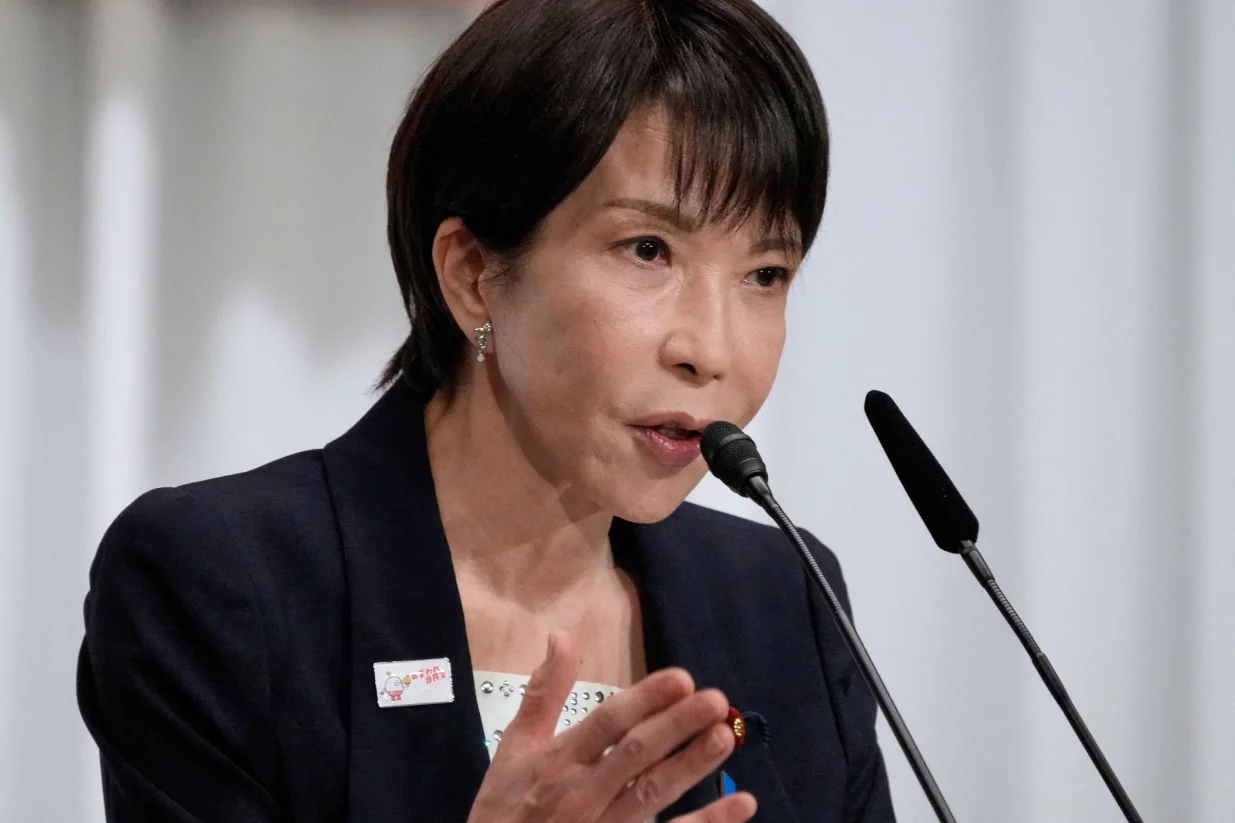 FILE PHOTO: Japan's former Economic Security Minister Sanae Takaichi answers questions during the Liberal Democratic Party (LDP) presidential election candidates joint press conference at LDP headquarters, in Tokyo, Japan September 23, 2025.  Eugene Hoshiko/Pool via REUTERS/File Photo/Eugene Hoshiko