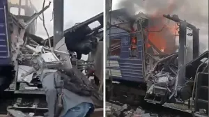 Ruski dron pogodio putnički voz ka Kijevu/Screenshot