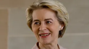 FILE PHOTO: European Commission President Ursula von der Leyen reacts as she visits the Mahatma Gandhi memorial at Raj Ghat, in New Delhi, India, February 27, 2025. REUTERS/Anushree Fadnavis/File Photo/Anushree Fadnavis