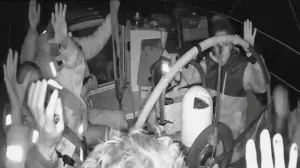 A screengrab from a live stream video shows crew of a Gaza-bound vessel, part of the Global Sumud Flotilla, raise their hands as they are surrounded by Israel Defense Forces, October 2, 2025. Global Sumud Flotilla/Handout via REUTERS THIS IMAGE HAS BEEN SUPPLIED BY A THIRD PARTY. MANDATORY CREDIT. NO RESALES. NO ARCHIVES./Global Sumud Flotilla