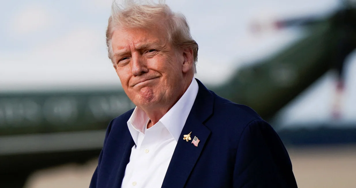 U.S. President Donald Trump reacts, as he arrives at Joint Base Andrews, Maryland, U.S., September 26, 2025. REUTERS/Elizabeth Frantz/Elizabeth Frantz