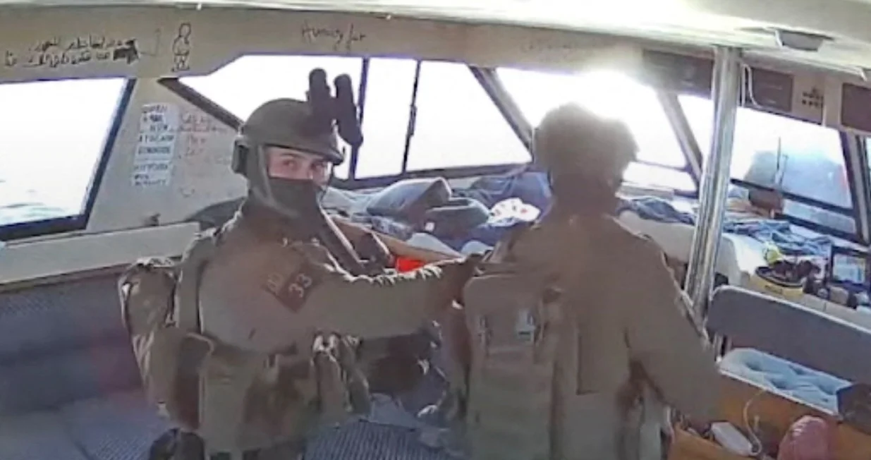 A screengrab from a live stream video shows Israeli navy forces aboard the Gaza-bound vessel Captain Nikos, part of the Global Sumud Flotilla, which flotilla organisers report has been intercepted, October 2, 2025. Global Sumud Flotilla/Handout via REUTERS THIS IMAGE HAS BEEN SUPPLIED BY A THIRD PARTY. MANDATORY CREDIT. NO RESALES. NO ARCHIVES./Global Sumud Flotilla