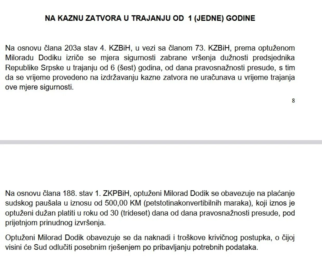 Izvod iz prvostepene presude/Printscreen/
