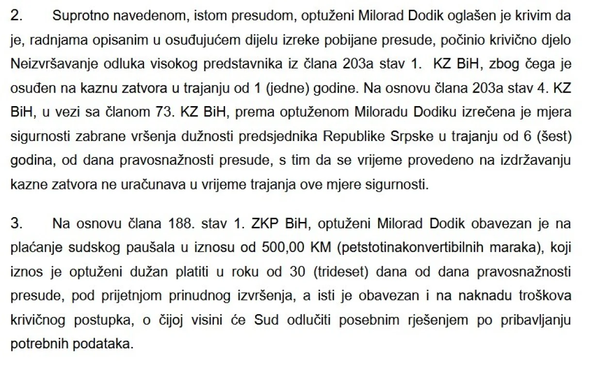 Izvod iz drugostepene presude/Printscreen/