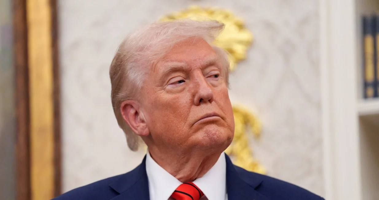 U.S. President Donald Trump looks on during an announcement about lowering U.S. drug prices, at the White House in Washington, D.C., U.S., October 10, 2025. REUTERS/Kent Nishimura/Kent Nishimura