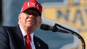U.S. President Donald Trump delivers remarks during a Navy 250 Celebration in Norfolk, Virginia, U.S. October 5, 2025. REUTERS/Jonathan Ernst/Jonathan Ernst