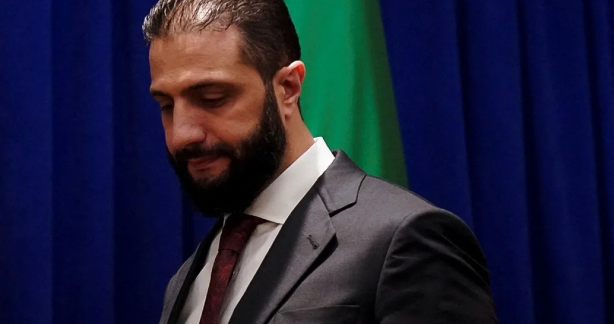 Syrian President Ahmed al-Sharaa arrives for a meeting with U.S. Secretary of State Marco Rubio (not pictured) at the Lotte New York Palace Hotel, on the sidelines of the 80th United Nations General Assembly in New York City, U.S., September 22, 2025. REUTERS/Bing Guan/Pool/Bing Guan
