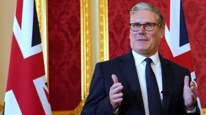 Britain's Prime Minister Keir Starmer speaks as he hosts representatives of the Civil Nuclear industry at a reception at Lancaster House in London, Monday, Sept. 15, 2025 to mark the announcement of a new UK-US partnership on nuclear. Alberto Pezzali/Pool via REUTERS/Alberto Pezzali
