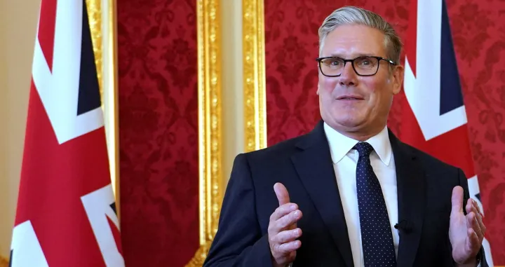 Britain's Prime Minister Keir Starmer speaks as he hosts representatives of the Civil Nuclear industry at a reception at Lancaster House in London, Monday, Sept. 15, 2025 to mark the announcement of a new UK-US partnership on nuclear. Alberto Pezzali/Pool via REUTERS/Alberto Pezzali