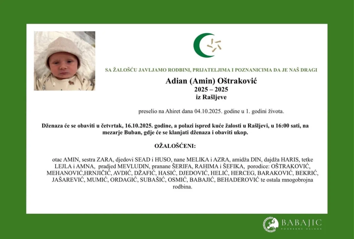 Adian Oštraković smrtovnica/